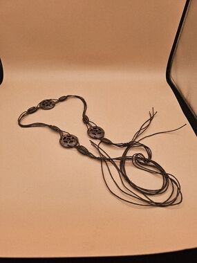 Boho Natural Wood & Coconut Shell Multi-Strand Tie Belt 56" Long
